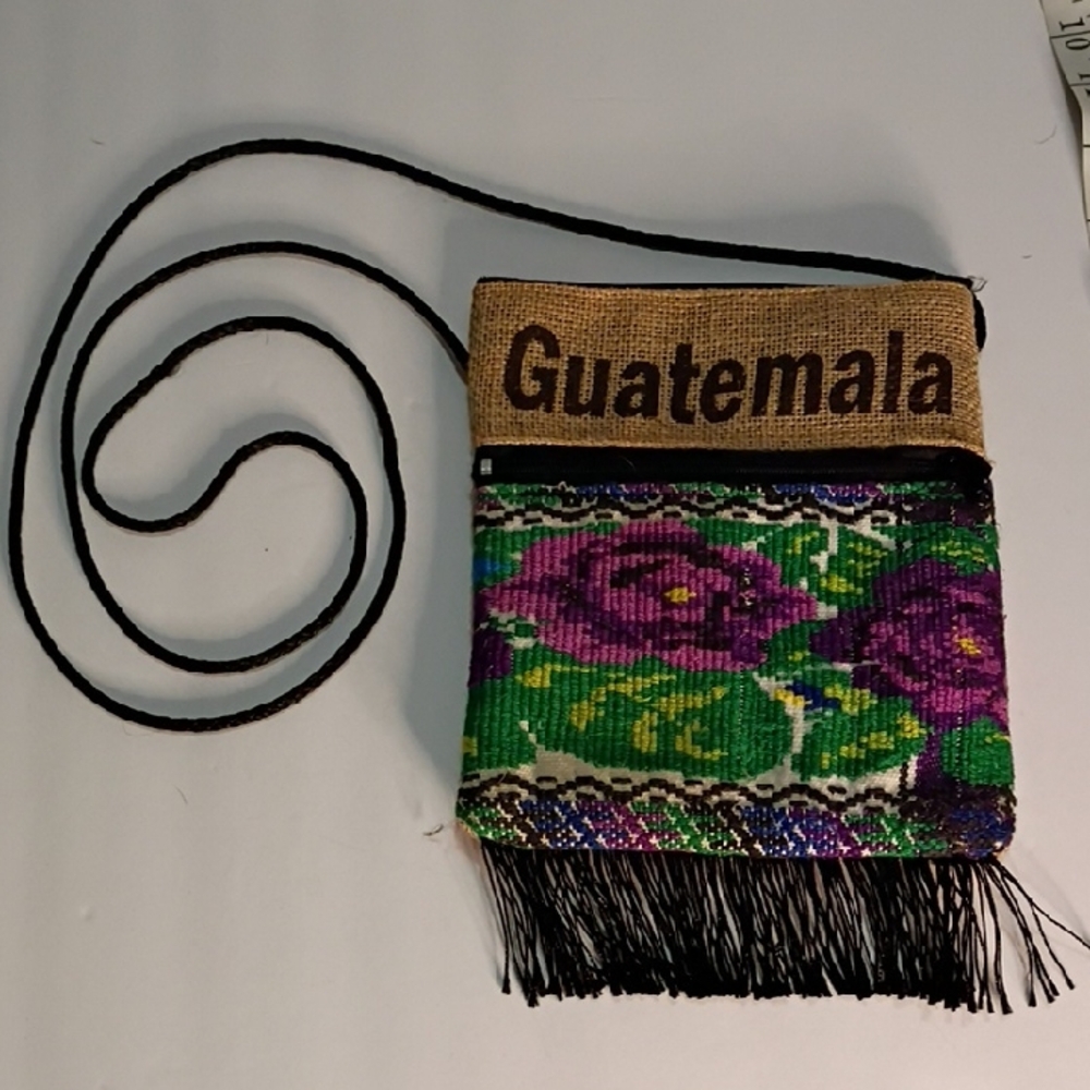 Guatemalan Floral Crossbody Bag - Purple and Green